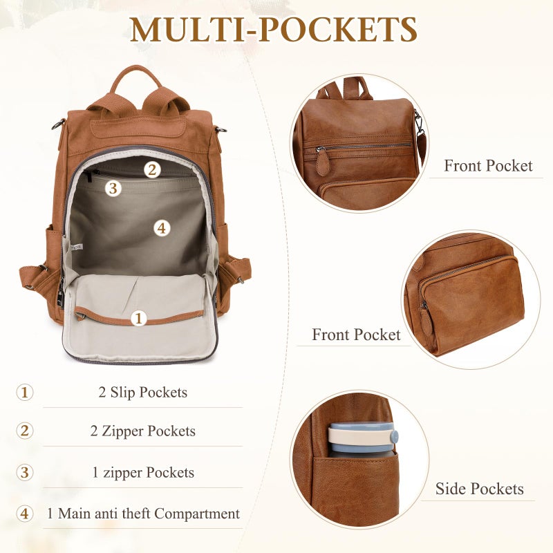 RAVUO Anti-theft Backpack Purse,Fashion Women PU Leather Travelling Bags Ladies Convertible Shoulder Bag Three Ways to Carry - Image 4